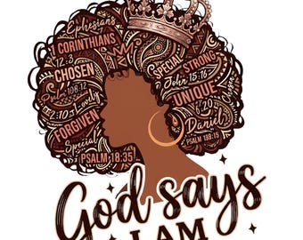 Empowering Christian Woman Clipart – Afro Silhouette, Scripture Art (Digital Download)