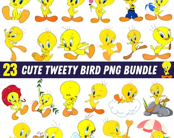 Cute Yellow Bird PNG Bundle, Tweety Style Bird Clipart, Cartoon Character PNGs, Transparent Background, Digital Download