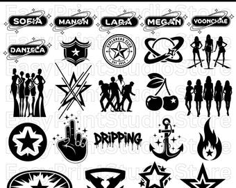Paquete de 24 PNG de Kpop / Gráficos de logotipos de grupos femeninos de K-pop / Descarga digital