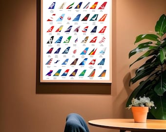 Airline Tail Art Print – Aviation Decor for Kids Room (Digital Download, Multiple Sizes Available)