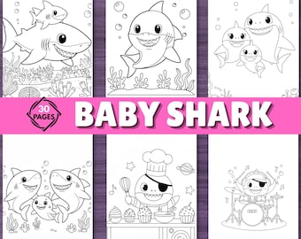 Baby Shark Coloring Book, 30 Fun Ocean Theme Pages (A4 Printable Digital Download)