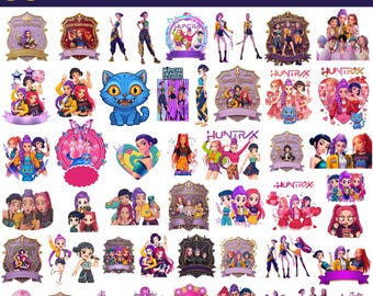 K-Pop Demon Hunter PNG Bundle, Kpop Idol Demon Slayer Clipart, Fantasy Kpop Characters, Music Badge Frame, Sublimation Design, 90 PNG Pack