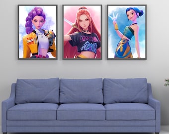 K-Pop Demon Hunter Poster Set Kpop Idol Väggkonsttryck Fantasy Girl Character Posters Koreansk Popstil Rumsinredning Estetisk Musikkonst Set