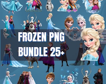 Frozen Princess PNG Bundle – Elsa, Anna, Olaf Clipart Set (25+ Graphics)