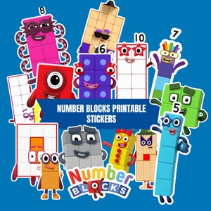 Number Blocks Printable Stickers – Educational Math Characters for Kids (Digital Download)
