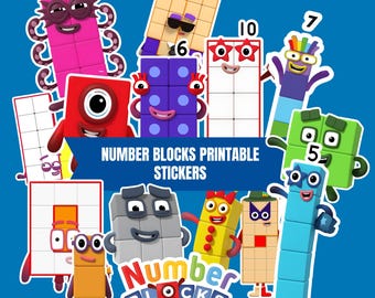 Number Blocks Printable Stickers – Educational Math Characters for Kids (Digital Download)