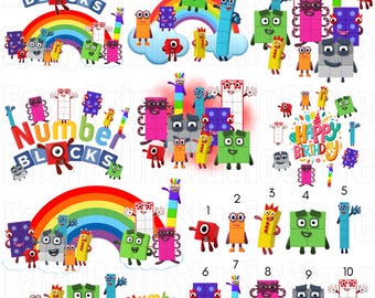 Number Blocks PNG Bundle | Cartoon Birthday Cake Topper (Digital Download)