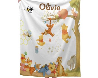 Winnie the Pooh Blanket, Pooh and Friends Blanket, Custom Name Blanket, Baby Blanket, Baby Shower Gift,Winnie the Pooh Gift