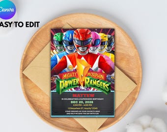 Power Rangers Birthday Invitation | Hero Theme, Kids Party (Printable Card)