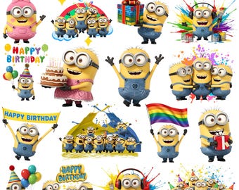 Minion Pink Outfit Clipart Bundle – Cartoon Characters, Birthday PNG Files (25+)