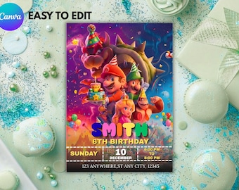 Super Mario Birthday Invitation Template, Mario Party Invite Editable Canva Template, Kids Gaming Birthday Invite  5x7 Inch Digital Download
