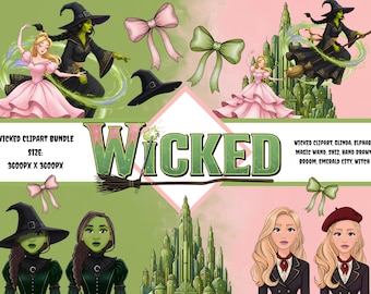 Paquete de imágenes prediseñadas de la bruja malvada / Glinda y Elphaba (PNG, descarga digital)