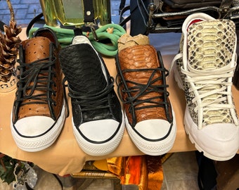 Converted Canvas Tennis Court Shoes to Snake, Ostrich and Lamb Skin, by Lebanon Leather Work