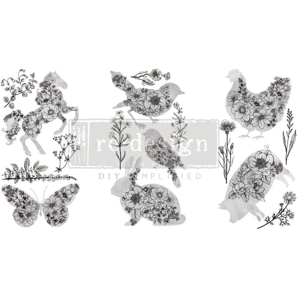 Scribbled Animals Mini Transfer by ReDesign with Prima, Furniture Transfer, Rub on Decal