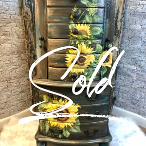 SOLD... EXAMPLE ONLY Rustic Barn Wood Sunflower Jewelry Armoire