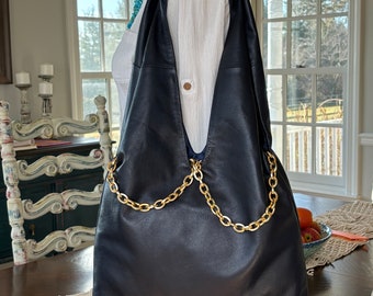 Navy Lambskin and Satin Purse, Hand Made by Lebanon Leather Work, Made in USA