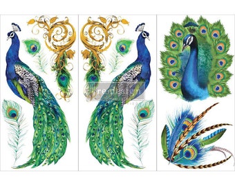 Peacock Paradise Furniture Transfers by Re-Design with Prima, Excellent for Walls, Furniture, Wood, Mirror, Glass.