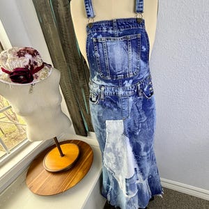 Over-All Denim Dress, Dungarees, Patchwork, Size 0, SMALL, Boho Style, Gifts for Her