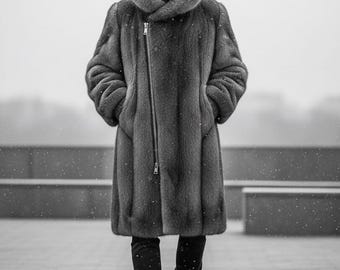 Luxe herenjas met capuchon – Antracietgrijze warme winterjas van imitatiebont, moderne pasvorm