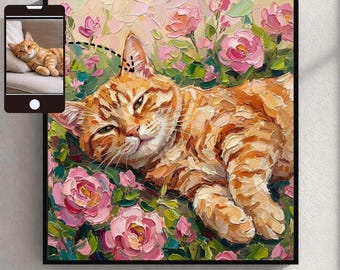 Dipinto di gatto da foto, ritratto di animale domestico personalizzato dipinto a mano, regalo personalizzato per gli amanti dei gatti, compleanno, festa della mamma