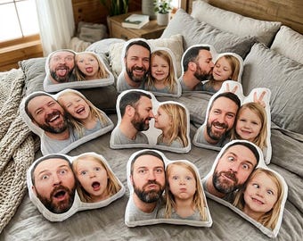 Father and Daughter Silhouette Pillow Custom Face Pillow Personalized Gift for Dad