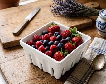 Vintage Crate & Barrel White Ceramic Porcelain Berry Colander