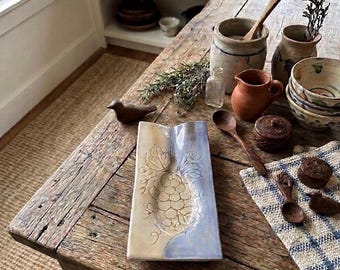 Vintage Lica ARS Italian Grape Motif Rectangular Spoon Rest in Beige and Blue Color Way