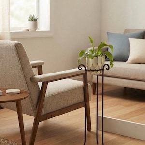 Wrought Iron Small Plant Stand with White Distressed Pot