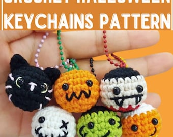 Halloween Amigurumi Keychain Crochet Patterns PDF | Spooky Mini Keychain Set