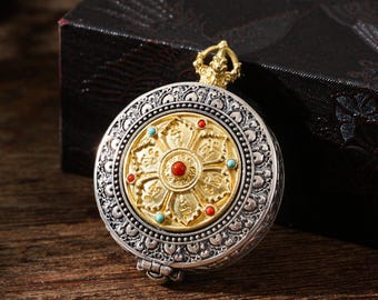 Colgante de mantra Gawu de seis sílabas en plata de ley y oro