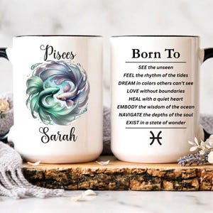 Personalized Pisces Mug, Custom Name Astrology Gift, Zodiac Birthday Coffee Cup, Celestial Zodiac Affirmation Mug, Mystic Dreamer Zodiac Cup