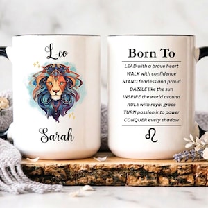 Personalized Leo Mug, Custom Name Aesthetic Zodiac Gift,Astrology Lover Coffee Cup, Zodiac Leo Birthday Gift, Fire Sign Leo Affirmation Mug