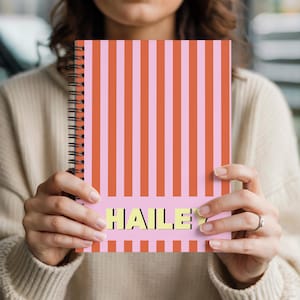 Personalized Striped Spiral Notebook, Back To School Journal, Preppy School Supplies for Girls, Custom Student Planner, Cute Class Prep Gift