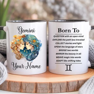 Personalized Gemini Mug, Custom Name Astrology Lover Gift, Twin Sign Zodiac Coffee Cup, The Celestial Birthday Gift, Gemini Affirmation Mug image 3