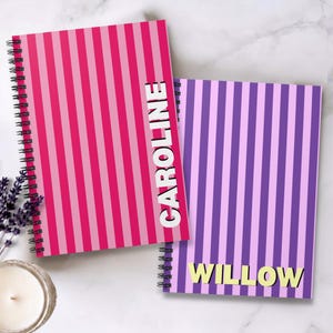 Personalized Striped Spiral Notebook, Custom Name or Initials Back to School Notebook, Everyday Notebook for Company Or Classroom Notes