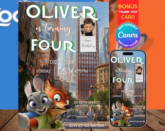 Zootopia, Animals, Editable Kids Birthday Invitation - Digital Download, Personalized Party Invite, Canva Template