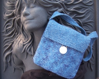 Blue Tweed with Pearl Button Felted Purse