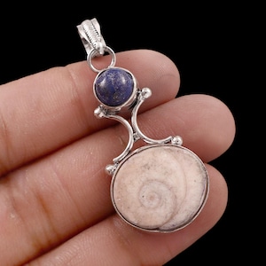 Hanger lapis lazuli en schelp van 925 sterlingzilver - Handgemaakte Indiase sieraden voor haar