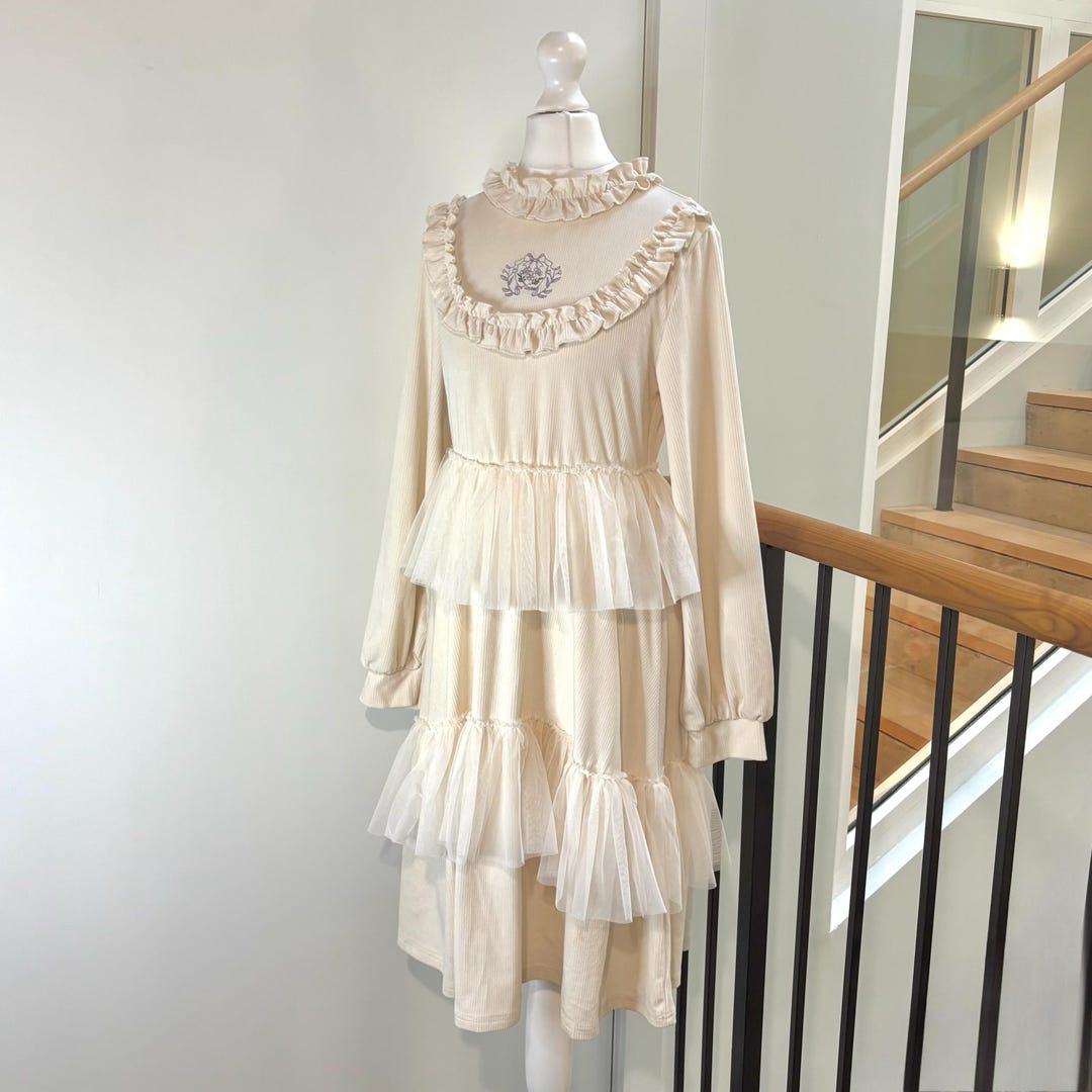 Ruffled Tulle Corduroy Aline Dollette Dress UK8 - Etsy