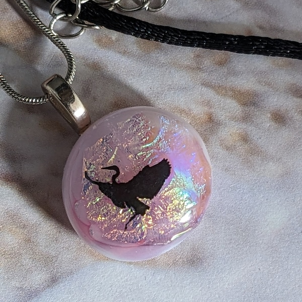 Pink Pendant, Bird Pendant, Fused Glass Pendant, Dichroic Glass Necklace, Dichroic Jewelry, Fused Glass Necklace, Pink Jewelry