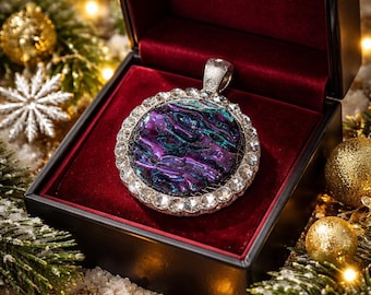 Dichroic Pendant Necklace, Silver Zinc Alloy Setting, Articain Jewelry Gift