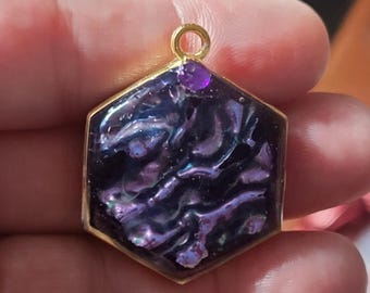 Dichroic Pendant Hexagon Pendant - Handmade Purple & Blue Jewelry