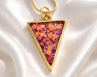 Resin Pendant, Red Opal Glitter Iridescent Statement Necklace, Artisan Crafted Jewelry