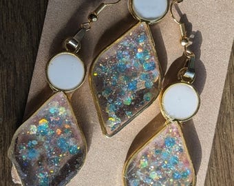 Resin Jewelry Set Handmade Magic Opal Glitter  Dangle Setting, Art Jewelry, Gift for Her