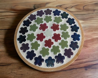 Glass Trivet Handmade Multi-Color Flower Mosaic Trivet – Ceramic Kitchen Decor