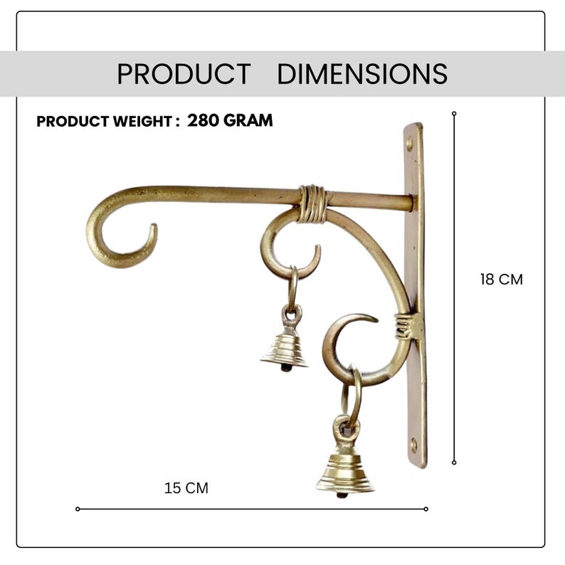 Metal Wall Bracket with Hanging Bells – Decorative Hanger for Wind Chimes, Lanterns, Diyas, Planters, Balcony, Garden & Home Decor image 9