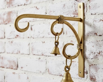 Metal Wall Bracket with Hanging Bells – Decorative Hanger for Wind Chimes, Lanterns, Diyas, Planters, Balcony, Garden & Home Decor