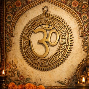 Messing wandhanger met gravure Gayatri-mantra | Spiritueel decor voor thuistempel, Pooja-kamer, Vastu, positieve energie en cadeau