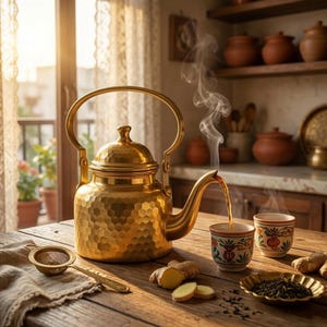 Handcrafted Brass Ketali Tea Kettle | Hammered Traditional Design, 500ML Capacity