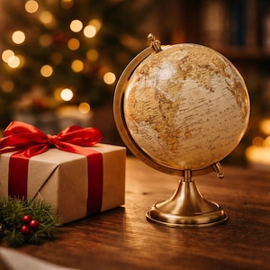 Globo terrestre com arco e base em latão | Globo giratório educativo para mesa | Textura clássica de mapa da Terra para decoração de casa, mesa de escritório e mesa de estudo